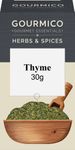 GOURMICO Dried Thyme, An Ideal Herb for Meats & Tomato Based Dishes or Paired with Vegetables, Seafood and Sauces. Suitable for Vegetarians and Vegans, 30g Pack