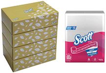 Scott 3 Ply Toilet Paper - 12 Toilet Tissue Rolls x 160 Pulls (1920 Pulls)- Bathroom Tissue From Kimberly Clark, White & 60046-2 ply Flat 4 Tissue Boxes x 100 Face Tissues