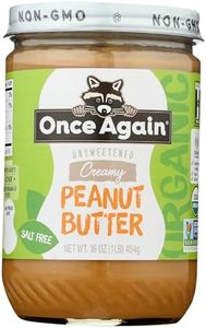 Once Again Organic Creamy Peanut Butter, 16oz - Salt Free, Unsweetened - USDA Organic, Gluten Free Certified, Vegan, Kosher - Glass Jar