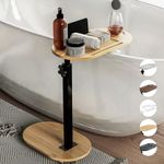 Yumkfoi Bamboo Bathtub Tray Table with Adjustable Height, Freestanding Bath Caddy Tray for Tub Against Wall, Bathtub Side Table for Luxury Bath Home Spa and Gift Choice - Patent Protected (Natural)