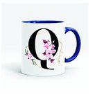 ATC Letter Flower Alphabet Coffee Mug | Best Gift for Your Loved Once on Their Special Day Letter Alphabet Gift for Girlfriend Boyfriend Couples mom & dad Anniversary Printed Blue Coffee Mug 300ml (Q)