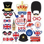 Lide Road 25Pcs British Photo Booth Props British National Day Party Decorations British Party Props UK England Selfie Props with Stick for London National Day Party Decorations