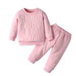 Infant Baby Girl Clothes Set Solid Color Long Sleeve Sweatshirt Pants Autumn Winter 2Pcs Outfits Pink 3-6 Months