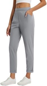 baleaf Womens Travel Pants Petite Stretchy Work Pants Business Casual Slacks Golf Pants Dressy with Pockets Frost Grey 2XL