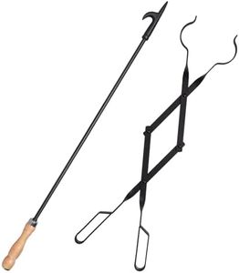 Heavy Duty 32” Long Fireplace Fire Pit Campfire Poker Stick and 26” Fireplace Tongs Tool Sets, Log Grabber, Rust Resistant Black Finish Camping Fireplace Tools for Indoor/Outdoor