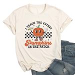 Halloween Pumpkin Shirt for Women: Cutest Pumpkin in The Patch Shirts Teacher Fall Tee Tops Apricot