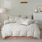 VM VOUGEMARKET Blush Pink Floral Duvet Cover Queen 3 Pieces Cotton Girls Cottagecore Bedding Set,Peach Flower Comforter Cover with Zipper Closure,Vintage Country Bedding 90x90