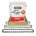 Oregon 3-Pack Chainsaw Chain 3/8" LP Pitch, .050" (1.3 mm) Gauge for 16" (40cm) Bar, 56 Drive Links – Low-Kickback Replacement Saw Chain, Fits Titan, Ryobi, Black & Decker, Dolmar and More (91P056X3)