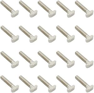 20 PCS M8 Thread T-Slot Drop-in Stud Sliding Screw Bolt, TTZEZE Heavy Duty Silver Tone Carbon Steel Nickel Plated Hammer Head Bolt T Shape Screws for European Standard 40 Series Aluminum Profile