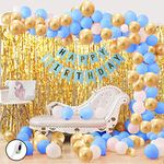 Party Propz Birthday Decoration Items - 34 Pcs, Blue Birthday Decoration Items For Boy, Husband | Happy Birthday Decoration Kit For Kids, Adults | Curtain, Glue Dot, Metallic Balloons For Decoration