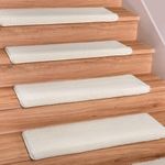 Spurtar 14 Pack Stair Treads for Wooden Steps Indoor Ultra Plush Bullnose Carpet Stair Treads Stair Runner Carpet for Stairs Non Slip Stair Protectors Carpet for Steps 9.25 x 30 x 1.2 in - Off White