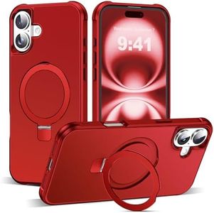 SKYLMW Compatible with iPhone 16 Plus Case with Invisible Magnetic O-Ring Stand Military-Grade Case for iPhone 16 Plus 6.7" [Compatible with Mag-Safe][Great Grip Feeling], Red