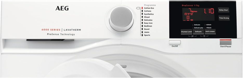 AEG 6000 Series ProSense Condenser Tumble Dryer, 7kg – Freestanding, White