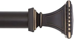 Ivilon Treatment Window Curtain Rod - Carved Square Finials, 1 1/8 in Rod, 28 to 48 in. Antique Black