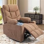 YITAHOME Recliner Chair with Wireless Charging, Electric Power Recliner Chair with Massage for Elderly, Fabric Reclining Loveseat with Side Pocket, Remote Control，Brown