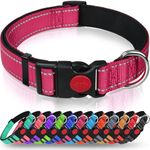 Taglory Reflective Nylon Dog Collar with Safety Buckle, Adjustable Pet Collars with Soft Neoprene Padding for Medium Dogs, Hot Pink