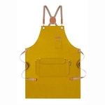 Genixart Chef Apron for Men Women with Pockets, Cotton Canvas Apron for Kitchen Cooking Baking Artist Painting, Cross Back Work Aprons for Shop, Garden, Restaurant, Cafe, Barista, M to XXL (Yellow)