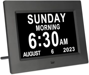7 inch Digital Day of The Week Clock Extra Large Non-Abbreviated Dementia Day and Date Time Clocks for Seniors Elderly Impaired Vision Memory Loss 12 Alarm Reminders + Auto-Dimming
