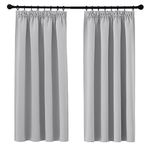 PONY DANCE Silver Blackout Curtains 54 Inch Drop with Hooks for Track Thermal Curtains for Bedroom, Living Room Short Blackout Curtains Pencil Pleat, W46 X L54, 2 Panels, Silver Grey