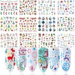 Christmas Nail Art Stickers Snowflake Nail Water Transfer Decals Winter Xmas Nail Art Supplies Santa Claus Snowman Bell Tree Elk Christmas DIY Holiday Nail Stickers for Women Manicure Decoration 12PCS