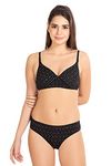 Alies Women's Padded Full Coverage Wire Free Bra and Panty Lingerie Set (36, Black)