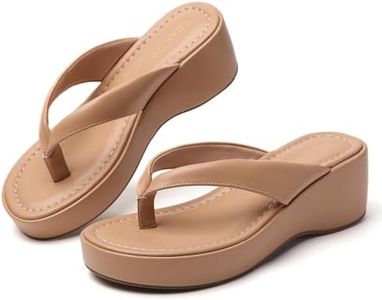 Tilocow Brown Platform Sandals for Women Round toe Wedges Woman Comfort Slides Ladies Thong Style Flip Flops