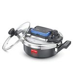 Prestige 2L Svachh FLIP-ON Mini Hard Anodised Pressure Cooker with glass lid|Innovative lock lid with spillage control|Gas & Induction compatible|5 years warranty|Black