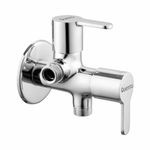 Quento Brass Angle Valve Two Way Double Handle Faucet/Tap for Connecting Washing Machine Pipes/Health Faucets/Dishwashers & Hand Showers| Angle Cock Two Way Faucet/Tap in Chrome Finish (Mark)