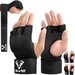 Islero boxing hand wraps 93cm Quick Long wrist straps Gel Inner gloves Elasticated Fist Protection Padded Muay Thai MMA Martial Arts Punching Speed Bag Training Bandages (L/XL, Black)