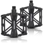 KEMIMOTO Mountain Bike Pedals MTB Bicycle Flat Pedals, 9/16'' CNC Aluminum Durable Sealed Bearings for Most Bikes BMX MTB Enduro Downhill Trail (Two Pack) (Black)