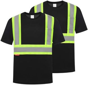 ProtectX High Visibility Shirts Short Sleeve Reflective Hi Vis Safety Shirts for Men Class 2 Work Shirts for Construction Warehouse 2 Pack Black Short X-Large