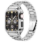 MioHHR Stainless Steel Watch Band with Case Compatible for Apple Watch Bands 40/41 mm,Rugged Strap with Metal Protective Bumper Cover for iWatch Series 8/7/6/5/4/SE for Men(Silver)