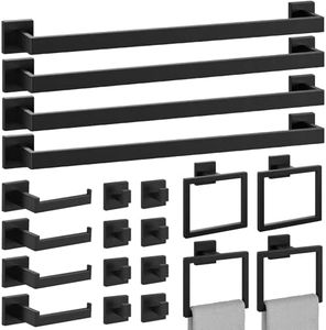 Bubxo 20-Pieces Matte Black Bathroom Accessories Set, 24 Inch Bathroom Hardware Set, SUS305 Stainless Steel Bath Towel Bar Set, Towel Racks for Bathroom Wall Mounted
