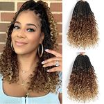 8 Packs Boho Crochet Braids With Curly Ends-12 Inch Crochet Box Braids Crochet Hair for black women Goddess Box Braids Boho Braids Crochet Hair Pre Looped (1B/30/27#)