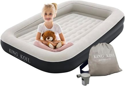 King Koil Luxury Inflatable Toddler Travel Bed with Built-in Safety Bumper, Portable Air Mattress Airbed for Kids Travel, Includes High-Speed Pump - Black, 1-Year Manufacturer Warranty