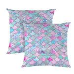 Wajade Mermaid Scale Cushion Covers 2 Packs of Colorful Mermaid Scale Throw Pillow Cases Plush Home Decorative for Girls Bedroom Sofa Chair 45 x 45 cm