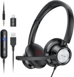 New bee USB Headset with Microphone, Headphones with Microphone,PC Headset USB Type-C 3.5 mm for Call Centre/Telephone Conferencing/Skype Chat/Online Courses (black)