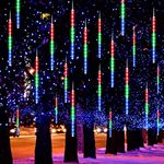 Number-one Meteor Shower Lights, LED Falling Rain Lights 30cm 8 Tube 192 LEDs Falling Raindrop Light, Waterproof Icicle Snow Fall String Lights for Xmas Trees Parties Wedding Garden (Multi Color)