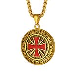 Richsteel Knights Templar Jewellery For Men Women Stainless Steel Amulet Necklace Red Cross Pendant With 18k Gold Plated Chain