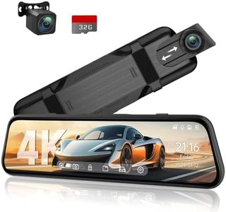 Veement 4K Rear View Mirror Camera, 10'' 4K Mirror Dash Cam with 1080P Backup Camera, Dash Cam Front and Rear for Car with Voice Control, 24H Parking Mode, Night Vision, 32GB SD Card Included