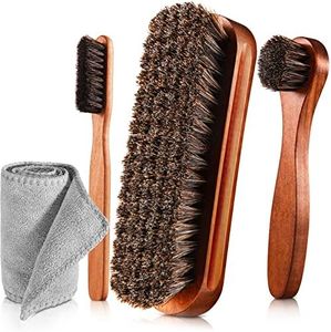 4 Pcs Horsehair Shine Shoes Brush Kit Polish Dauber Applicators Cleaning Leather Shoes Boots Care Brushes Suede Cleaner Brush with Microfiber Shoe Cloth