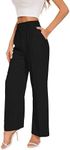 FUNYYZO Women's Wide Leg Pants High Elastic Waisted in The Back Business Work Trousers Long Straight Suit Pants for Summer, 006# Black (Thin), Small Short