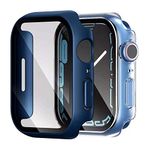 Wumigoo 2 Pack Hard PC Case Compatible for Apple Watch Series 9 8 7 45mm with Tempered Glass Screen Protector, Touch Sensitive Slim HD Bumper Full Protective Cover for iWatch 45mm, Clear/Navy Blue