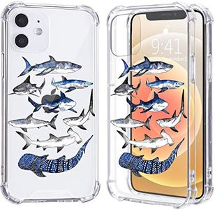 LuGeKe Cool Shark Print Case for iPhone 12/12 Pro,Ocean Life Soft TPU Flexible Full-Body Airbag Shockproof Case Cover for Girls Women,Transparent Anti-Scratch Bumper Protection Phone Case