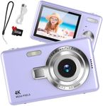 Digital Camera 1080P FHD 44MP with 2.4" LCD Screen,16X Digital Zoom, Compact Portable Vlogging Camera with 32gb SD Card for Kids Teen Students Beginner (Purple)
