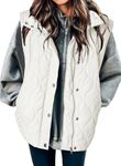 EVALESS Womens Fashion Cropped Puffer Vest Fall 2024 Lightweight Quilted Stand Collar Sleeveless Button Down Jackets Winter Warm Coat Outerwear Gilet with Pockets White X-Large