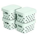 Navaris Small Storage Baskets - Set of 4 Plastic Storage Boxes Bins with Lids and Handles for Cupboard - Plastic Wicker Style Basket - Mint