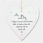 East of India Wobbly White Porcelain Heart Baby is a Miracle 10x9cm