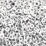 100 x 6mm White Cube Acrylic Letter Single Beads 4mm Hole Alphabet Loose A - Z (Mixed Bag)