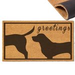 Funny Dog Greetings Dog Door Mat 30x18 Inch, Funny Black Dog Welcome Doormats, Welcome Mat Dog Gift, Dog Front Door Mat, Dogs Welcome Coir Mat Outside Entrance,Rubber Indoor Home Decor Dog Lover Gift